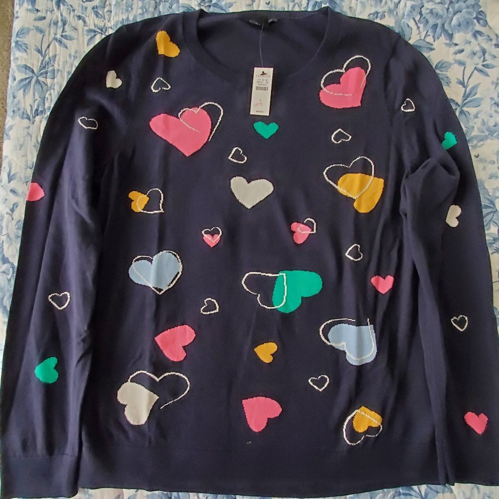 Talbots NWT Navy sweater with hearts Size Large